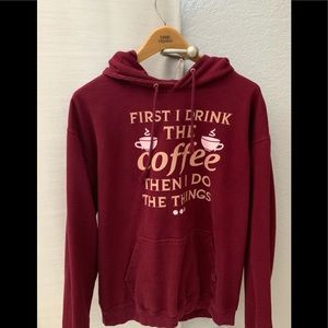 XLarge burgundy sweater first I drink the coffee